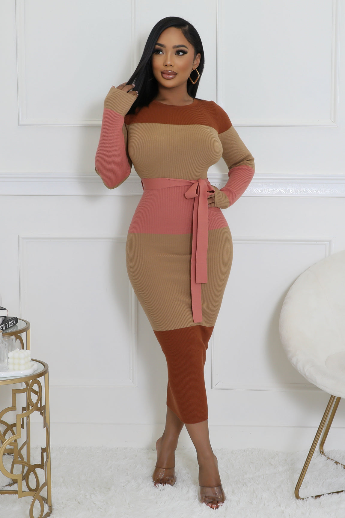 knit dress with tie waist Black Sweater Dress with Tie Waist